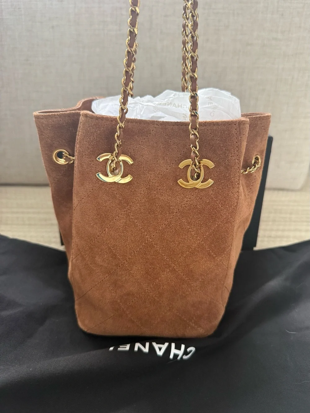 Chanel 26A Suede Bucket Bag with GHW